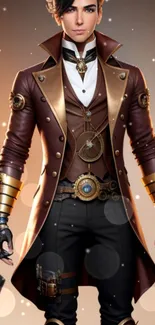 Steampunk gentleman with vintage attire and gears in elegant style.