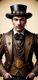 Steampunk gentleman with intricate gear accents and vintage style.