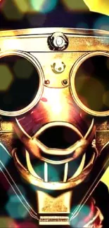 Steampunk golden mask on dark background.