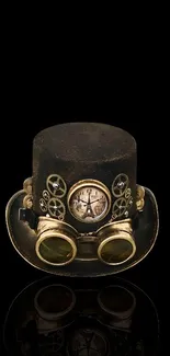 Steampunk hat with gears on a black background.