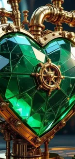 Steampunk heart with intricate machinery and emerald accents.