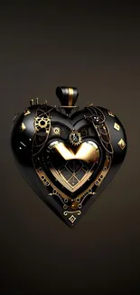 Intricate steampunk heart design with metallic gears on a dark background.