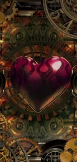 Steampunk heart with gears in a mechanical design.