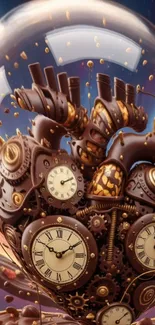 Steampunk heart with clock gears in a glass dome.