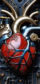 Steampunk heart design with mechanical elements in a vibrant, artistic style.