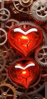 Steampunk heart gears mobile wallpaper with vibrant colors.