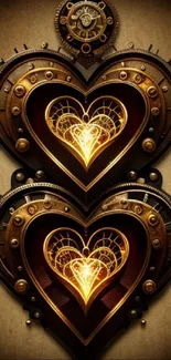 Steampunk heart wallpaper with golden gears and intricate details.