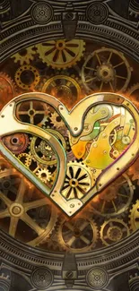 Steampunk heart with gears wallpaper design.