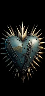 Steampunk heart with spikes on a dark background.