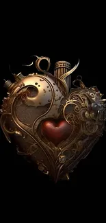 Steampunk heart design on a dark background, showcasing intricate metallic details.