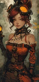 Steampunk-themed fantasy character art in vibrant colors for mobile wallpaper.