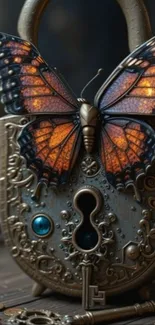 Steampunk lock with butterfly design accent