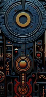 Intricate steampunk design with gears and mechanical patterns in dark colors.