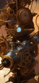 Steampunk mechanical art with gears in golden tones for mobile wallpaper.