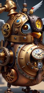 Steampunk bird with gears and clockwork, showcasing intricate mechanical art design.