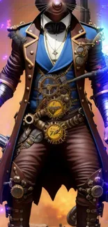 Steampunk mouse character in detailed attire with gears and gadgets.