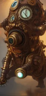 Steampunk nautical machine with gears and clocks on a mobile wallpaper.