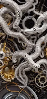 Steampunk octopus with mechanical gears and metallic design elements.