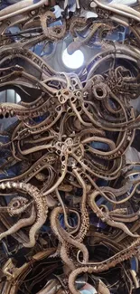 Steampunk octopus design with intricate details.