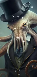 Steampunk octopus in a formal suit and top hat wallpaper.