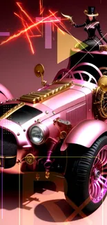 Steampunk pink car with artistic flair.