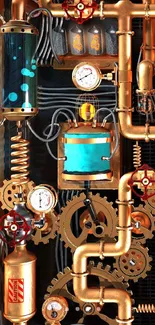 Steampunk copper pipework and gears wallpaper.