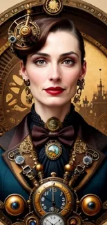 Steampunk portrait art with Victorian elements, featuring clockwork details.