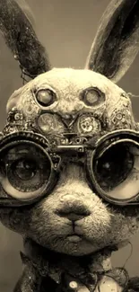 Steampunk rabbit with goggles and metal gears in a vintage style.