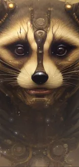 Steampunk raccoon with intricate mechanical design as mobile wallpaper.