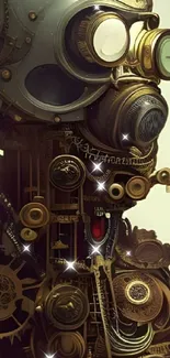 Steampunk robot with gears illustration, perfect for mobile wallpaper.