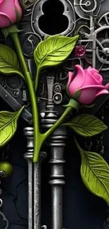 Steampunk design with roses and lock.