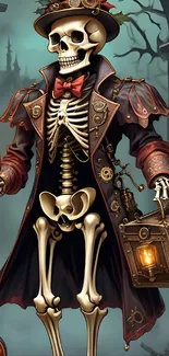 Steampunk skeleton art wallpaper for mobile phones.