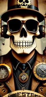 Steampunk skull with clockwork details mobile wallpaper.