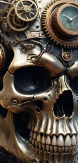 Steampunk skull with clockwork details.