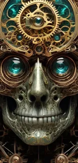 Intricate steampunk skull with mechanical gears.