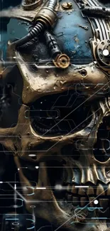 Steampunk skull with gears and metallic textures displayed in a stunning wallpaper.