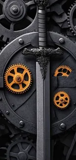 Steampunk sword with gears backdrop.