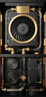 Steampunk-inspired mobile wallpaper with gears and golden accents.