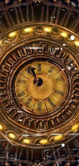 Steampunk time compass with golden gears and intricate design.