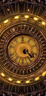 Steampunk-themed time machine with bronze hues on mobile wallpaper.