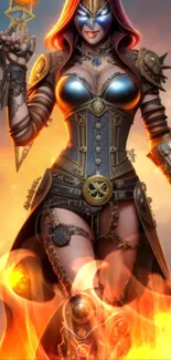 Steampunk warrior in dynamic fantasy art with vivid colors and intricate details.