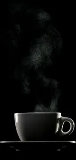 Steaming coffee cup with a dark background mobile wallpaper.