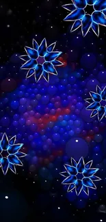 Abstract blue wallpaper with star patterns and cosmic elements.