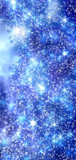 Vivid cosmic wallpaper featuring blue stars and nebulae for mobile phones.