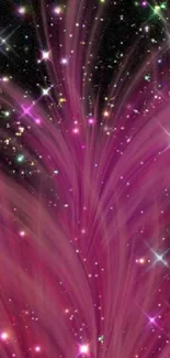 Pink vortex with shimmering stars on a cosmic mobile wallpaper.