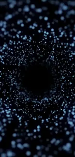 Dark cosmic tunnel with glowing blue stars on phone wallpaper.