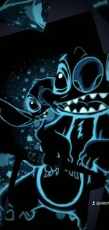 Neon Stitch character wallpaper with a dark background and glowing highlights.