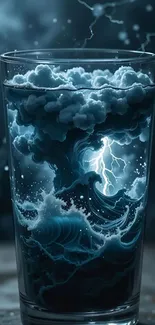 Surreal storm in a glass with lightning and waves.