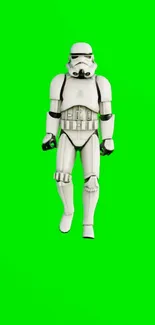 Stormtrooper on a vivid green background, minimalist design.