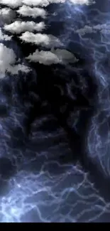 Dark blue stormy clouds with lightning wallpaper.